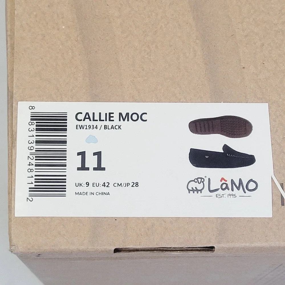 Lamo Men's Moccasin Slippers Size 11 Black Suede Faux Fur Lined House Shoes